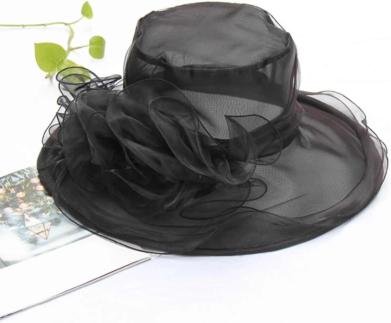 Sun Hat for Women Wide Brim Elegant Mesh Sun Protection Roll-Up Beach Hats with Flower Decoration Summer