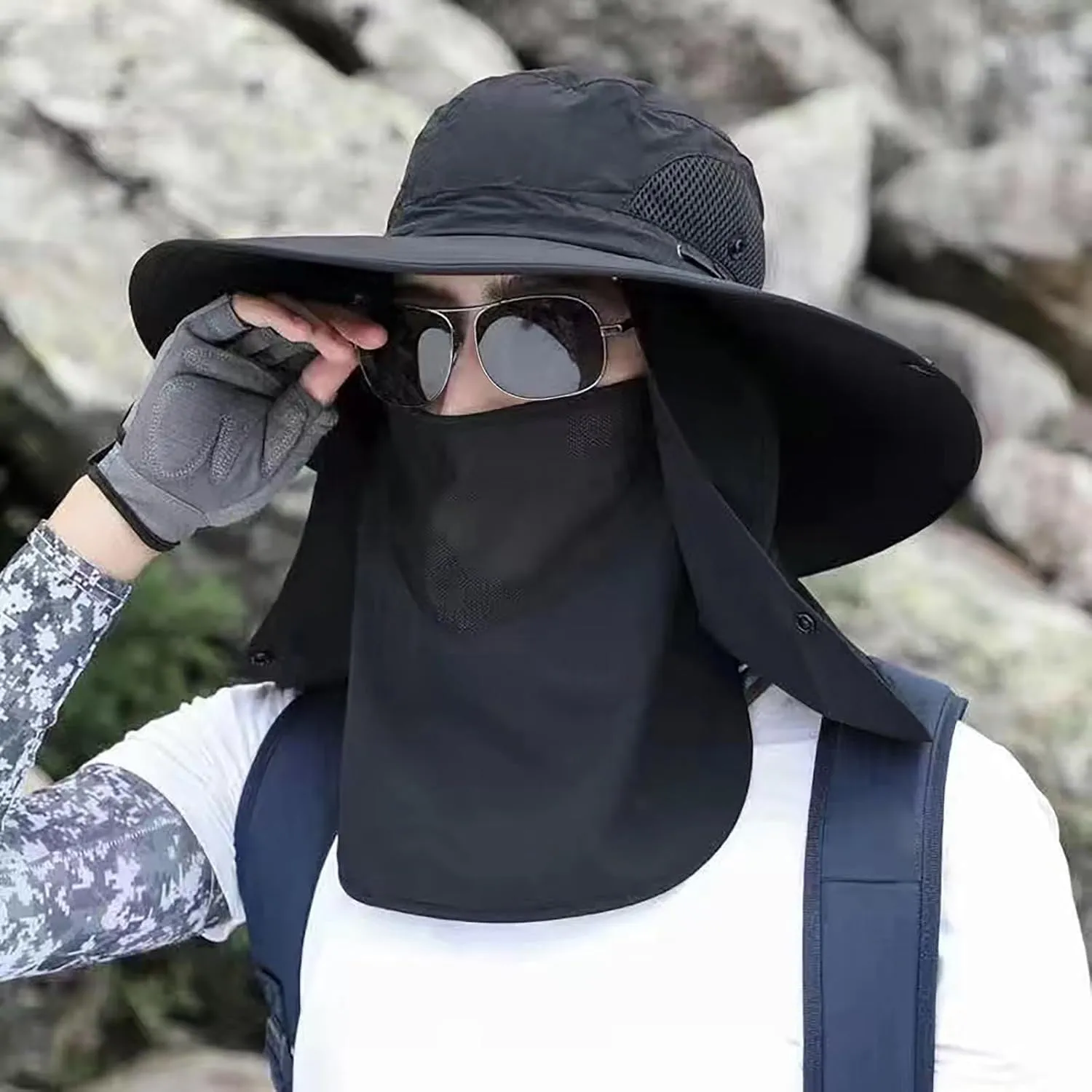 Sun Hats for Women Gardening Hat Wide Brim Beach Removable Breathable Cotton Summer Hat with Fold-Up Brim