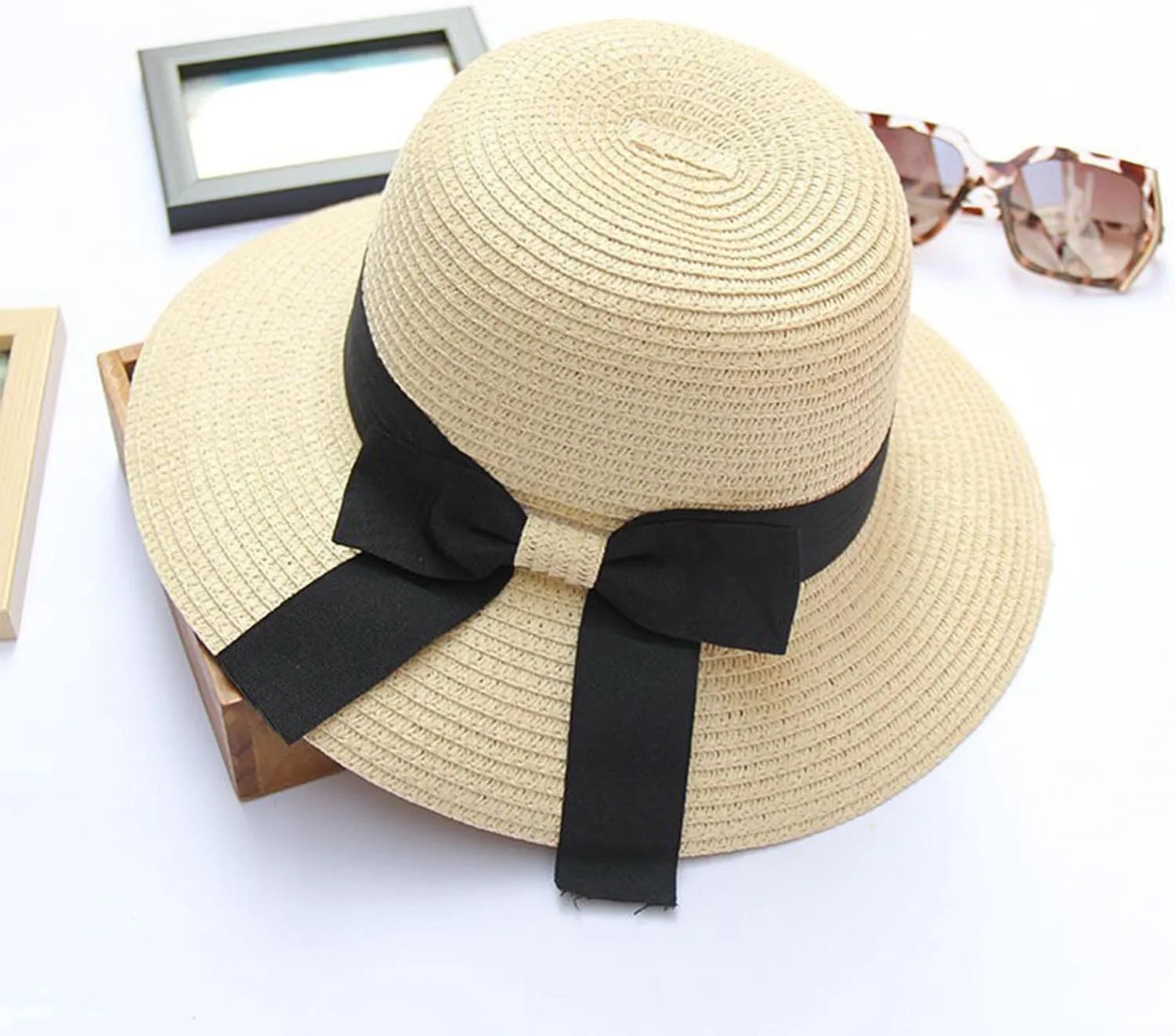 Sun Hats for Women Wide Brim Foldable Straw Roll Up Ponytail Sun Visor Hats UPF 50 Summer Beach Packable Hat