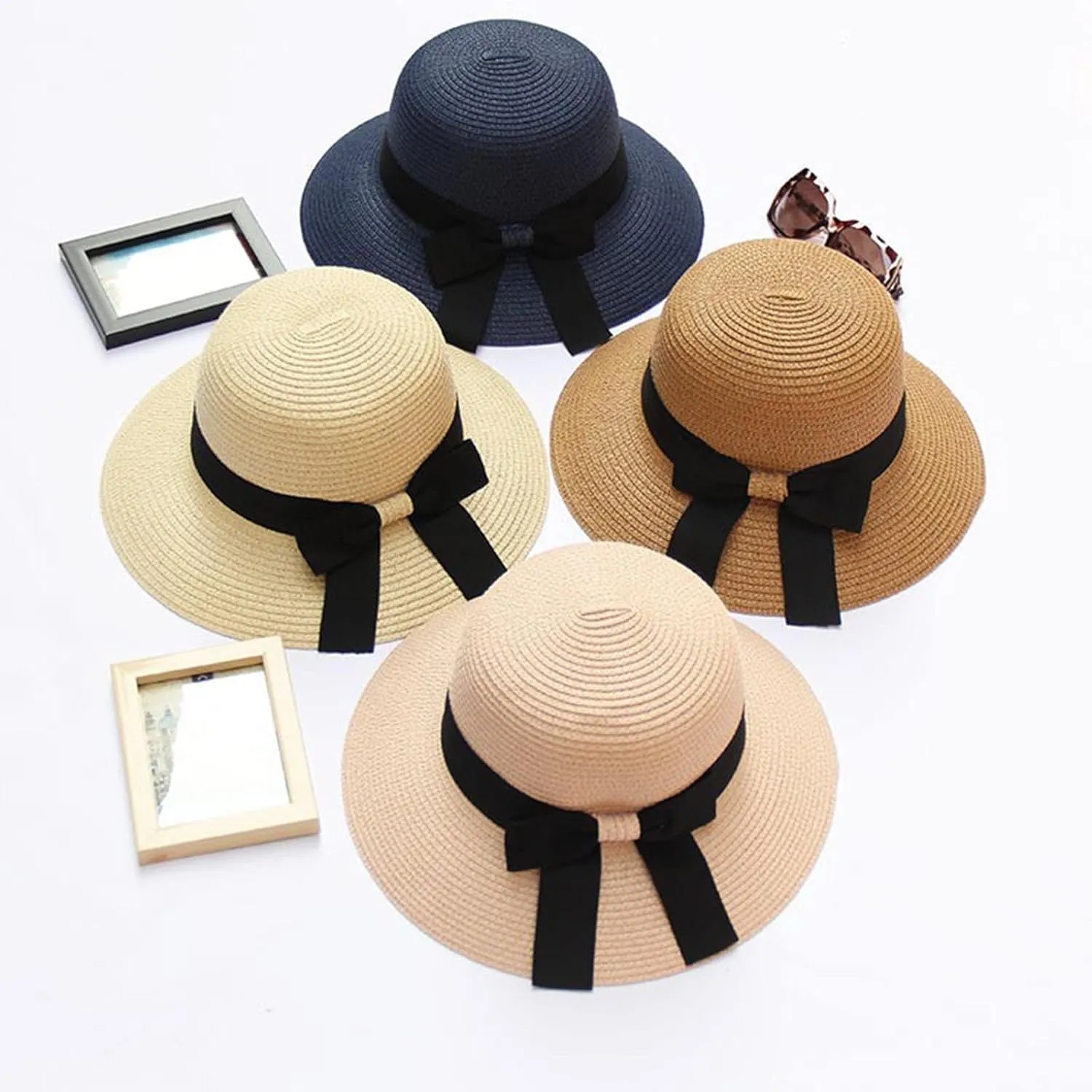 Sun Hats for Women Wide Brim Foldable Straw Roll Up Ponytail Sun Visor Hats UPF 50 Summer Beach Packable Hat