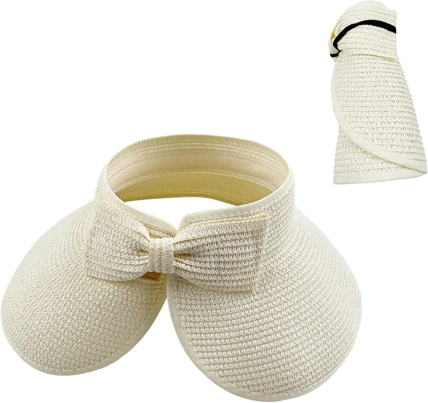 Sun Visor Hats for Women Wide Brim Straw Ponytail Summer Beach Hat Uv UPF Roll-Up Packable Foldable 2025 Outdoor