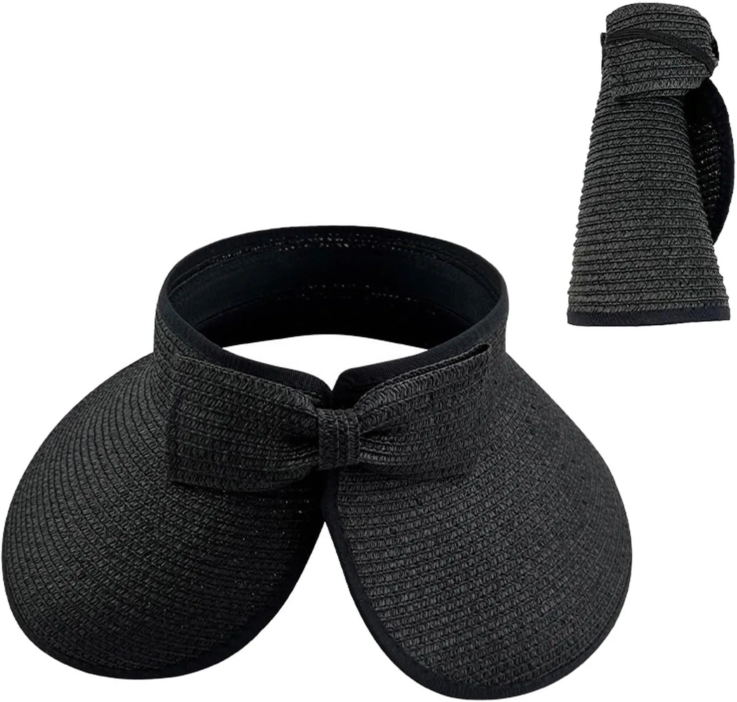 Sun Visor Hats for Women Wide Brim Straw Roll-Up Ponytail Summer Beach Hat Packable Foldable Travel