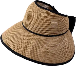 Sun Visor Hats for Women Wide Brim Straw Roll-Up Ponytail Summer Beach Hat Packable Foldable Travel