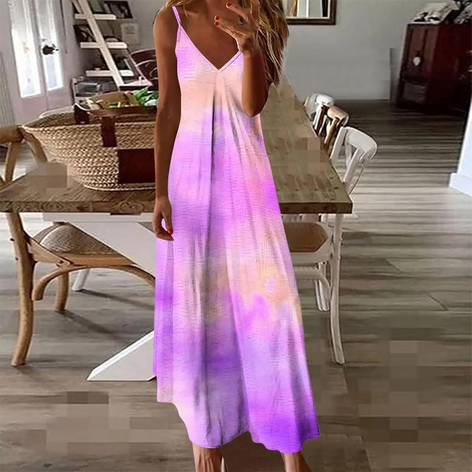 Sundresses for Women Spring Dresses V Neck Summer Flowy Maxi Dress Elegant Casual Sleeveless Beach Sundress