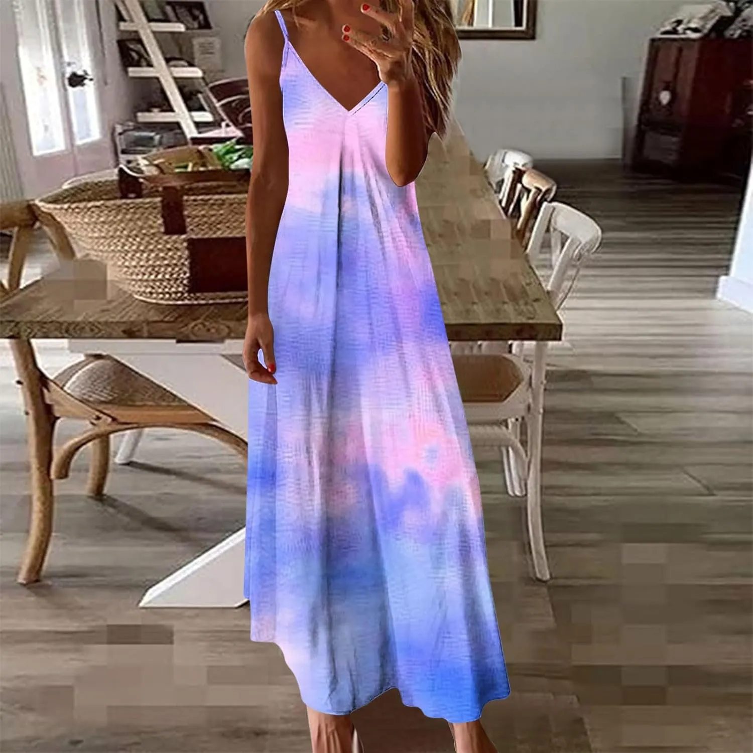 Sundresses for Women Spring Dresses V Neck Summer Flowy Maxi Dress Elegant Casual Sleeveless Beach Sundress