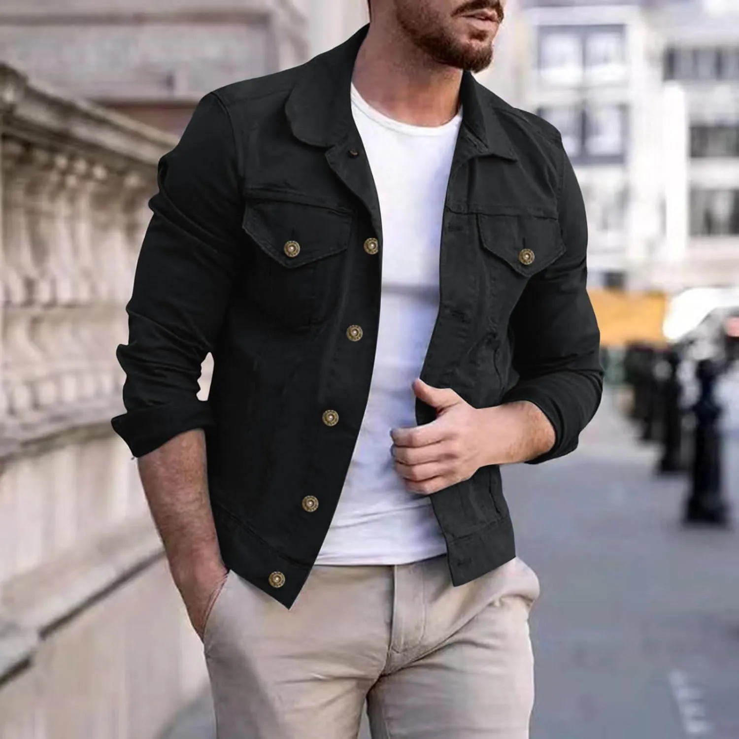 SUWBMHWE Men's Casual Classic Denim Jacket Military Jackets Slim Fit Fashion Jean Coat Button Down Cowboy Coats