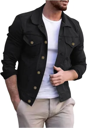 SUWBMHWE Men's Casual Classic Denim Jacket Military Jackets Slim Fit Fashion Jean Coat Button Down Cowboy Coats