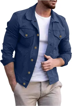 SUWBMHWE Men's Casual Classic Denim Jacket Military Jackets Slim Fit Fashion Jean Coat Button Down Cowboy Coats