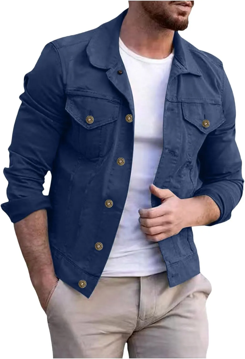 SUWBMHWE Men's Casual Classic Denim Jacket Military Jackets Slim Fit Fashion Jean Coat Button Down Cowboy Coats