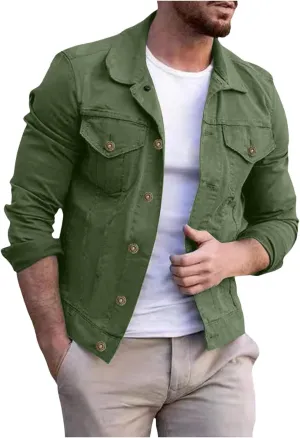 SUWBMHWE Men's Casual Classic Denim Jacket Military Jackets Slim Fit Fashion Jean Coat Button Down Cowboy Coats