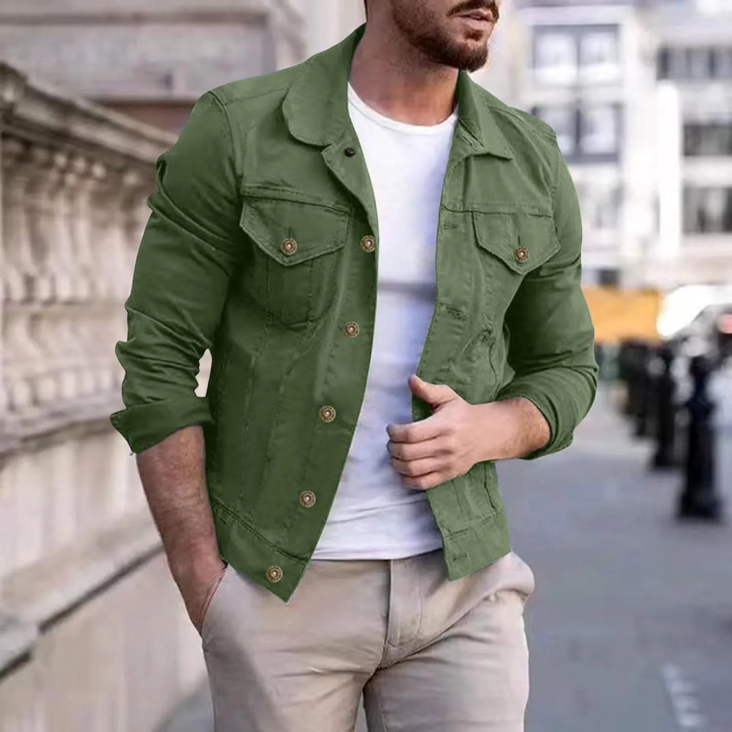 SUWBMHWE Men's Casual Classic Denim Jacket Military Jackets Slim Fit Fashion Jean Coat Button Down Cowboy Coats
