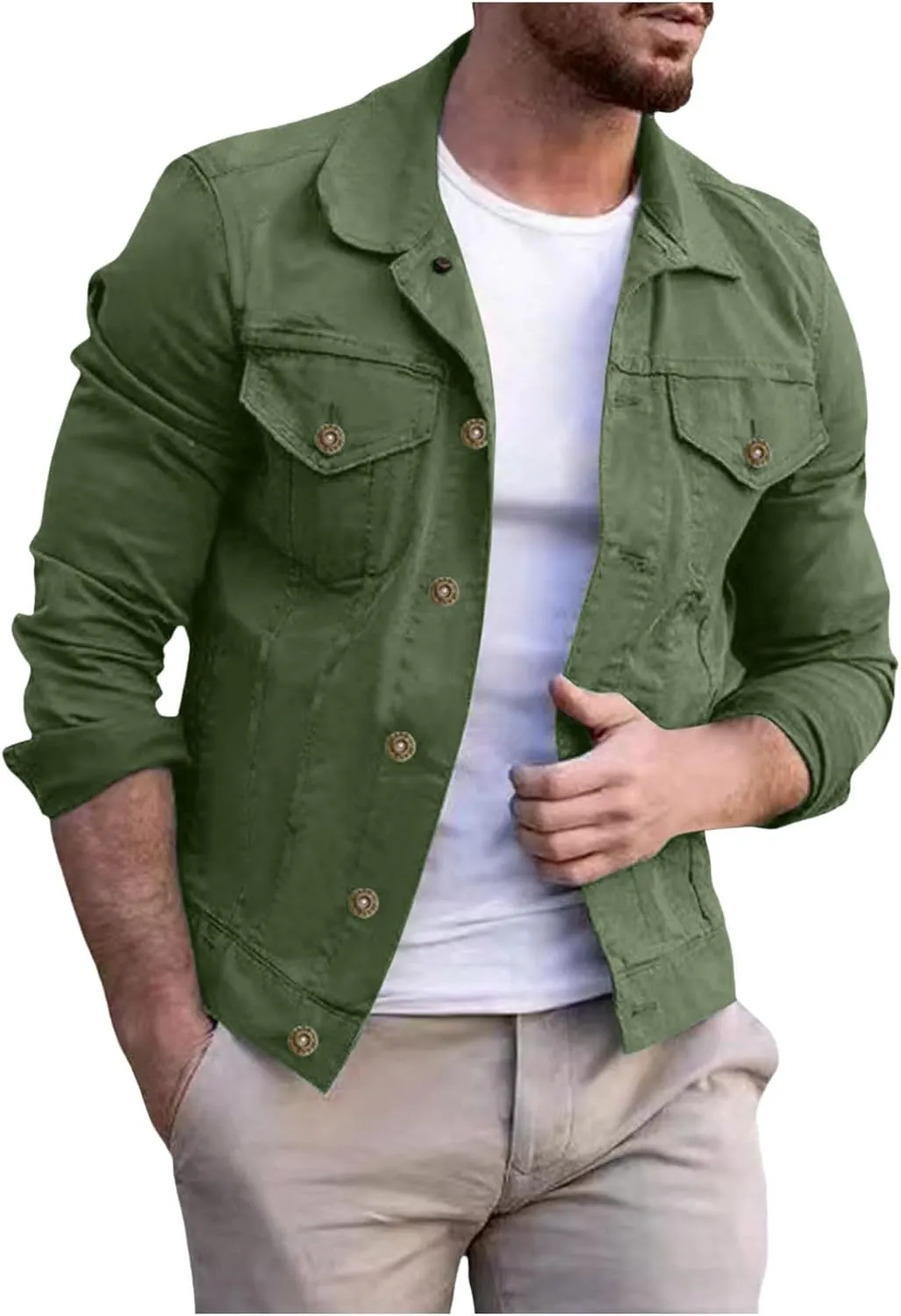 SUWBMHWE Men's Casual Classic Denim Jacket Military Jackets Slim Fit Fashion Jean Coat Button Down Cowboy Coats