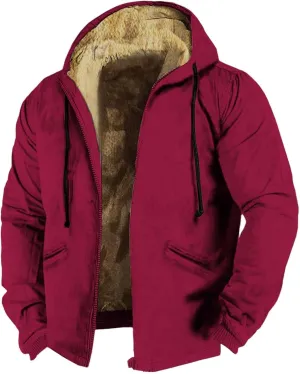 SUWBMHWE Men's Solid Color Fleece Jacket Winter Casual Trend Zipper Hooded Coat Jackets Heavy Work Warm Outerwear