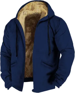 SUWBMHWE Men's Solid Color Fleece Jacket Winter Casual Trend Zipper Hooded Coat Jackets Heavy Work Warm Outerwear