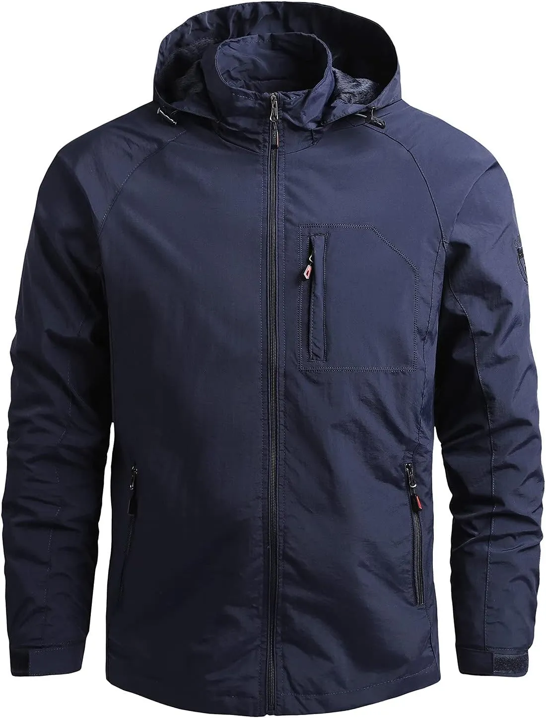 SUWBMHWE Men’s Tactical Jacket Lightweight Waterproof Windproof Jacket Hooded Zipper Windbreaker Hiking Running Coat