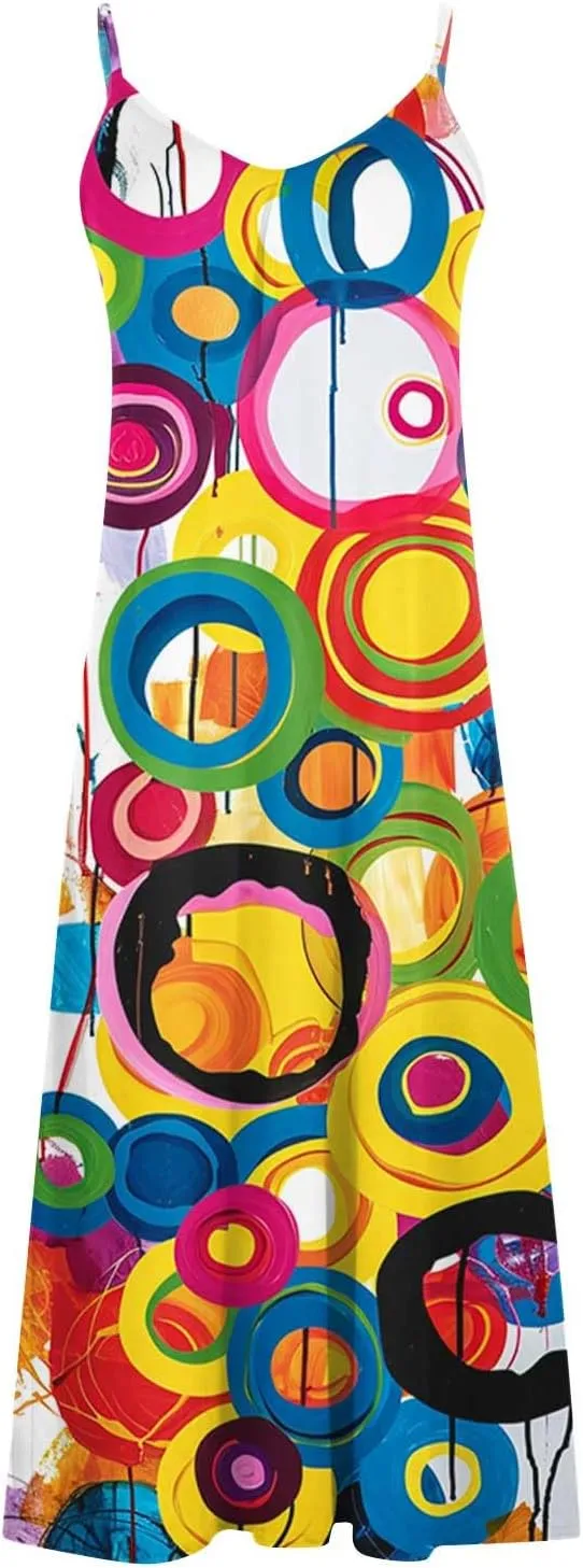 TANGNADE Summer Dress for Women 2024 Casual Spaghetti Strap Sleeveless V Neck Long Flowy Dresses Fashion Casual Sundress