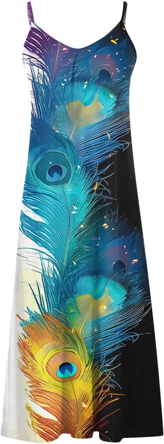 TANGNADE Summer Dress for Women 2024 Casual Spaghetti Strap Sleeveless V Neck Long Flowy Dresses Fashion Casual Sundress