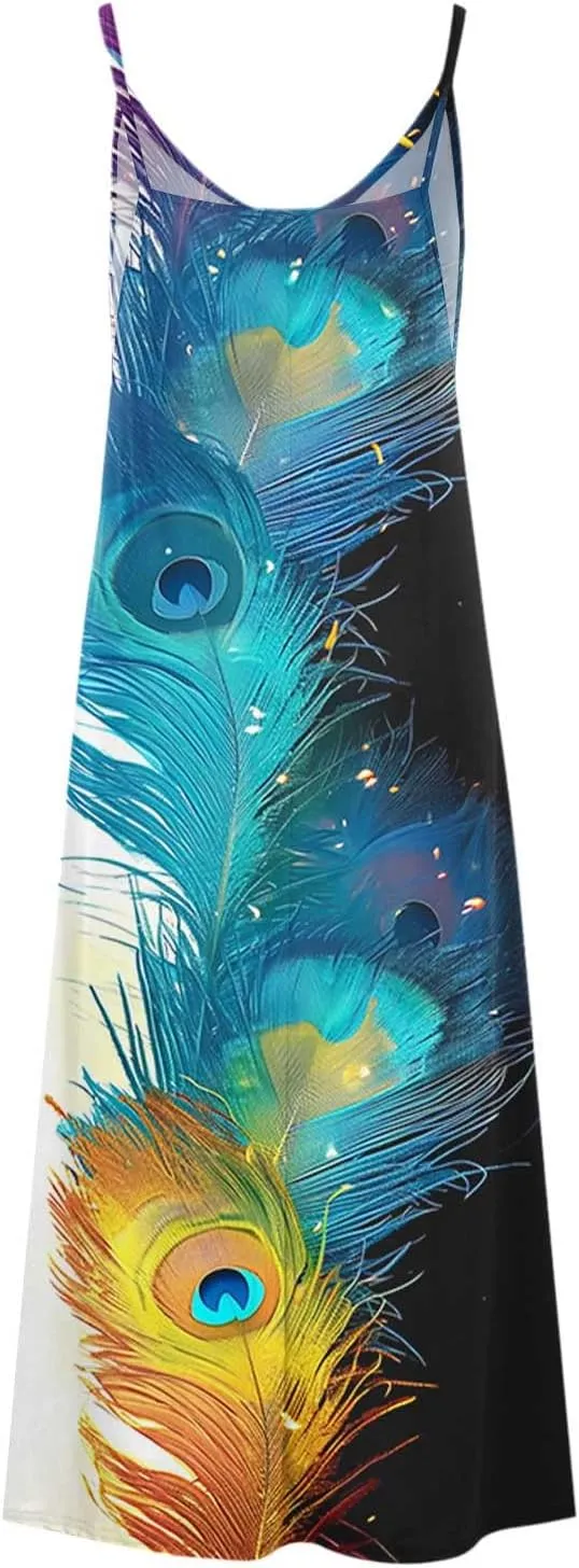 TANGNADE Summer Dress for Women 2024 Casual Spaghetti Strap Sleeveless V Neck Long Flowy Dresses Fashion Casual Sundress
