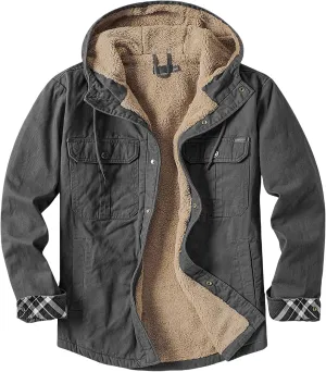 Thatrich Men's Sherpa Lined Jacket Fleece Hooded Coat Oversized Warm Jackets Button Down Coats Loose Overcoat Casual Outwears