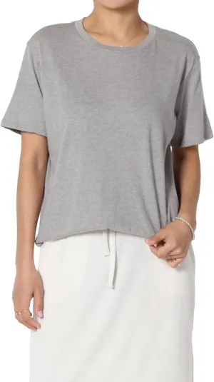 TheMogan Women's Oversized T Shirts Tees Relaxed Short Sleeve Crew Neck Loose Solid Color Cotton Tunic Tops
