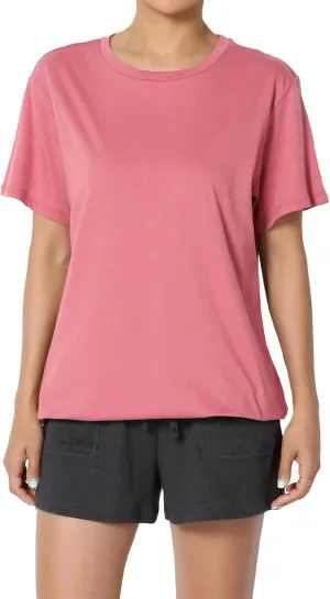 TheMogan Women's Oversized T Shirts Tees Relaxed Short Sleeve Crew Neck Loose Solid Color Cotton Tunic Tops