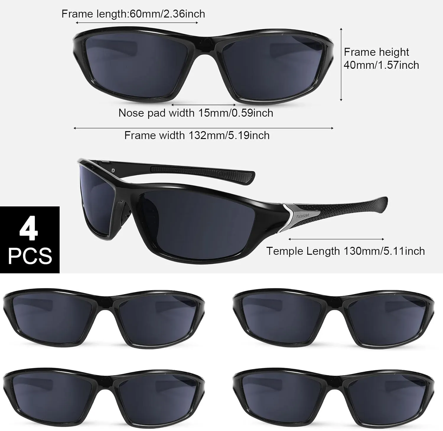 TOODOO 4 Pairs Men Polarized Sunglasses with UV Protection Driving Glasses Sports for Sport Outdoor Activities
