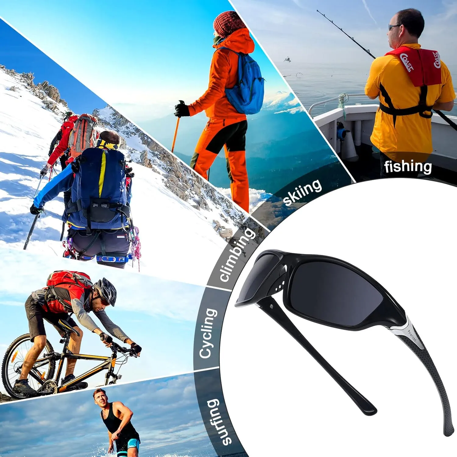 TOODOO 4 Pairs Men Polarized Sunglasses with UV Protection Driving Glasses Sports for Sport Outdoor Activities