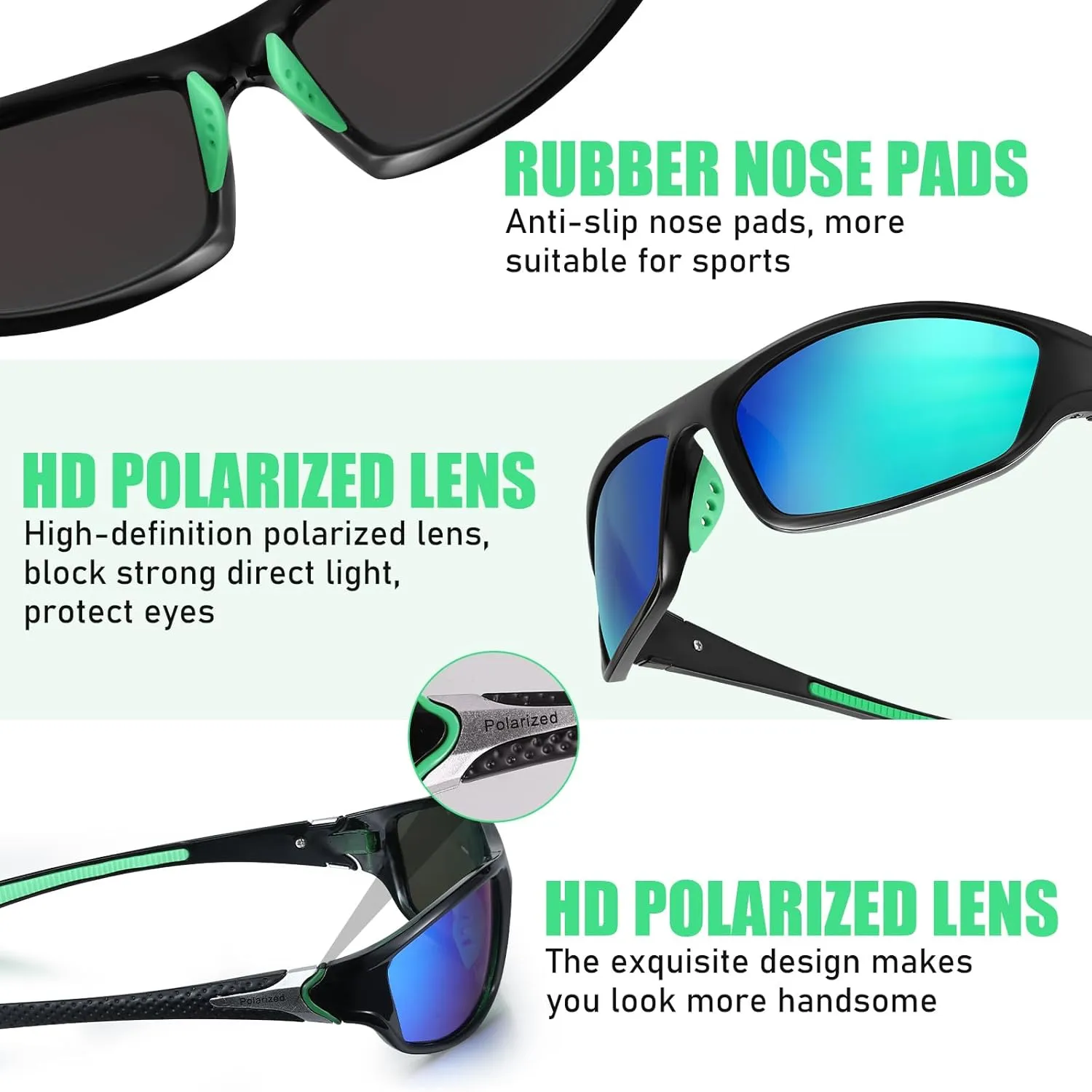 TOODOO 4 Pairs Men Polarized Sunglasses with UV Protection Driving Glasses Sports for Sport Outdoor Activities