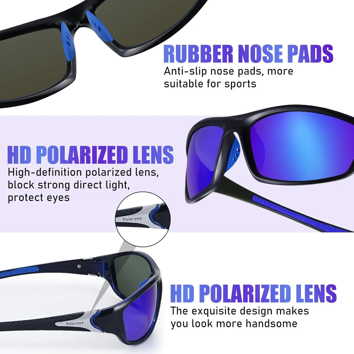 TOODOO 4 Pairs Men Polarized Sunglasses with UV Protection Driving Glasses Sports for Sport Outdoor Activities