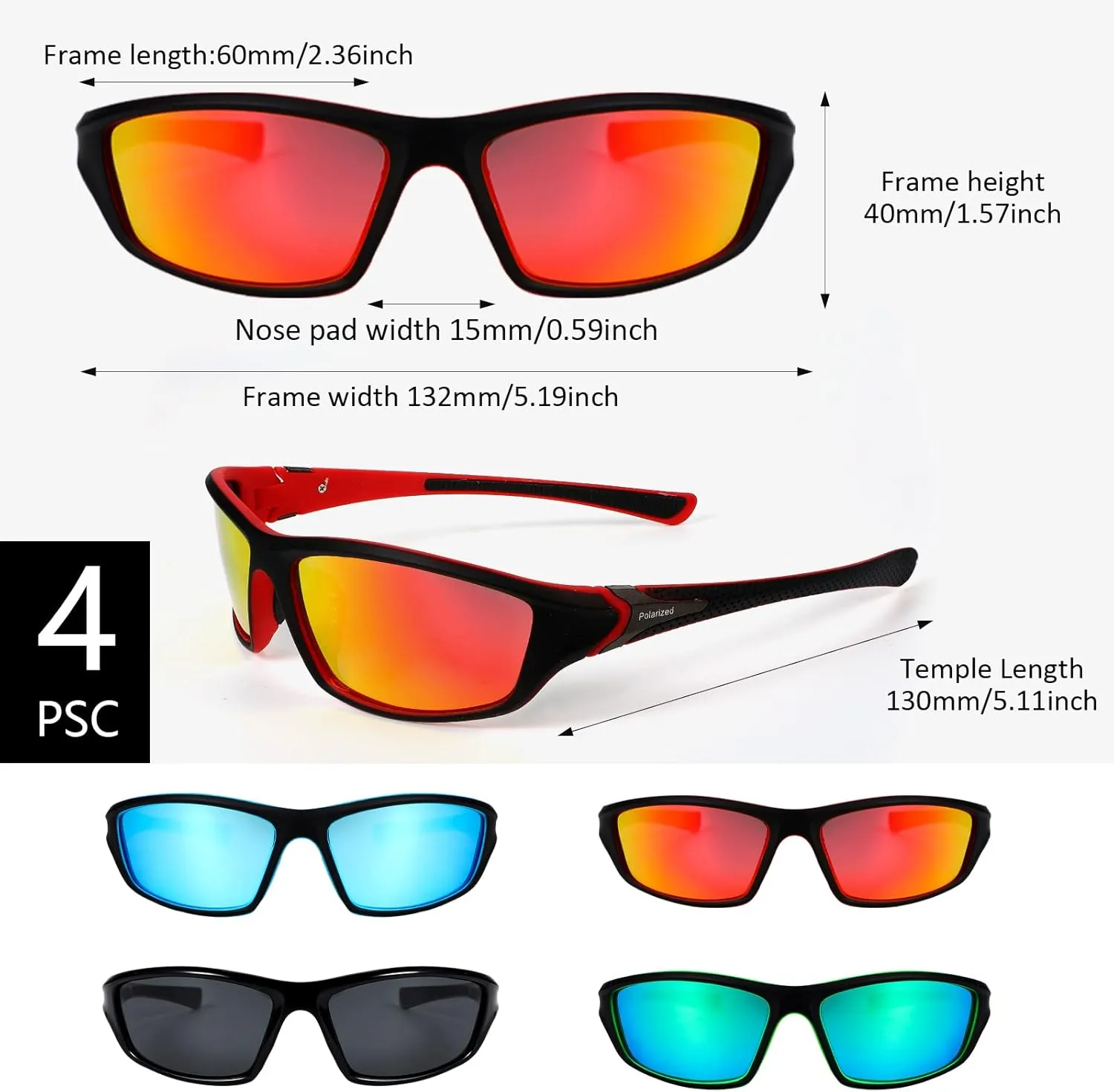 TOODOO 4 Pairs Men Polarized Sunglasses with UV Protection Driving Glasses Sports for Sport Outdoor Activities