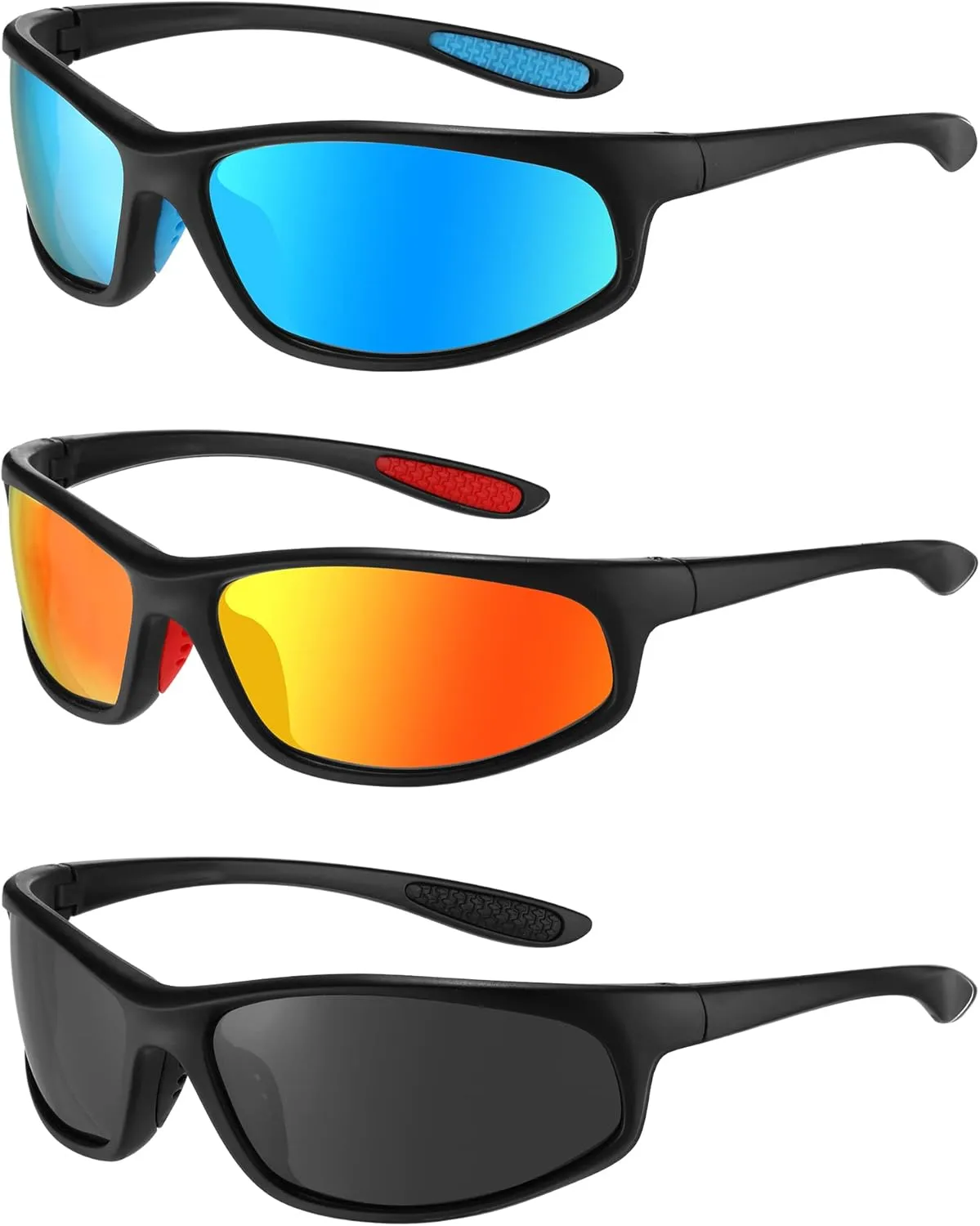 Treela 3 Pairs Polarized Sport Sunglasses UV Protection Sports Sun Glasses Driving Cycling Fishing Sunglasses for Men