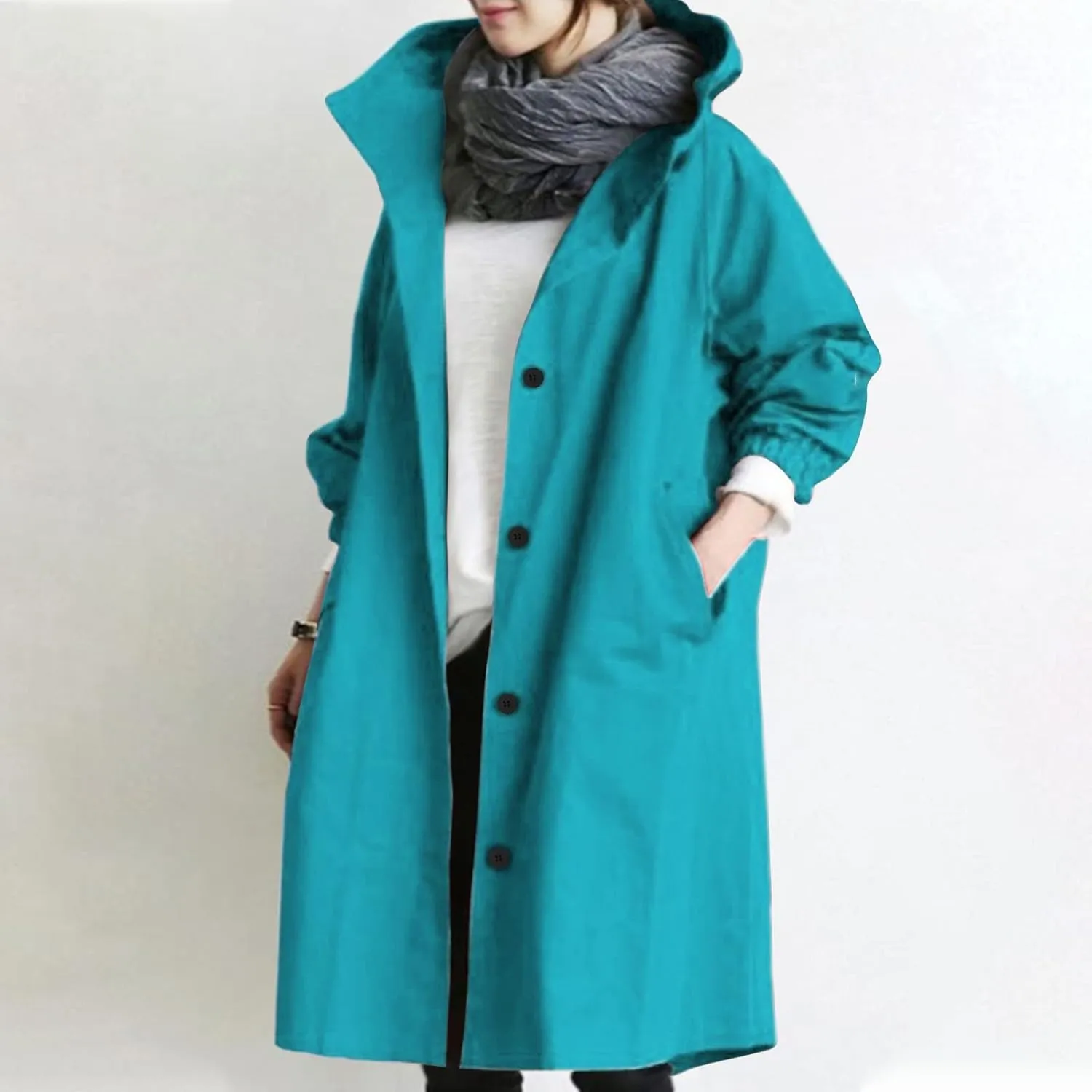 Trench Coats Women Plus Size Rain Jacket Long Anorak Jackets Oversized Hooded Waterproof Windbreaker Button Outerwear