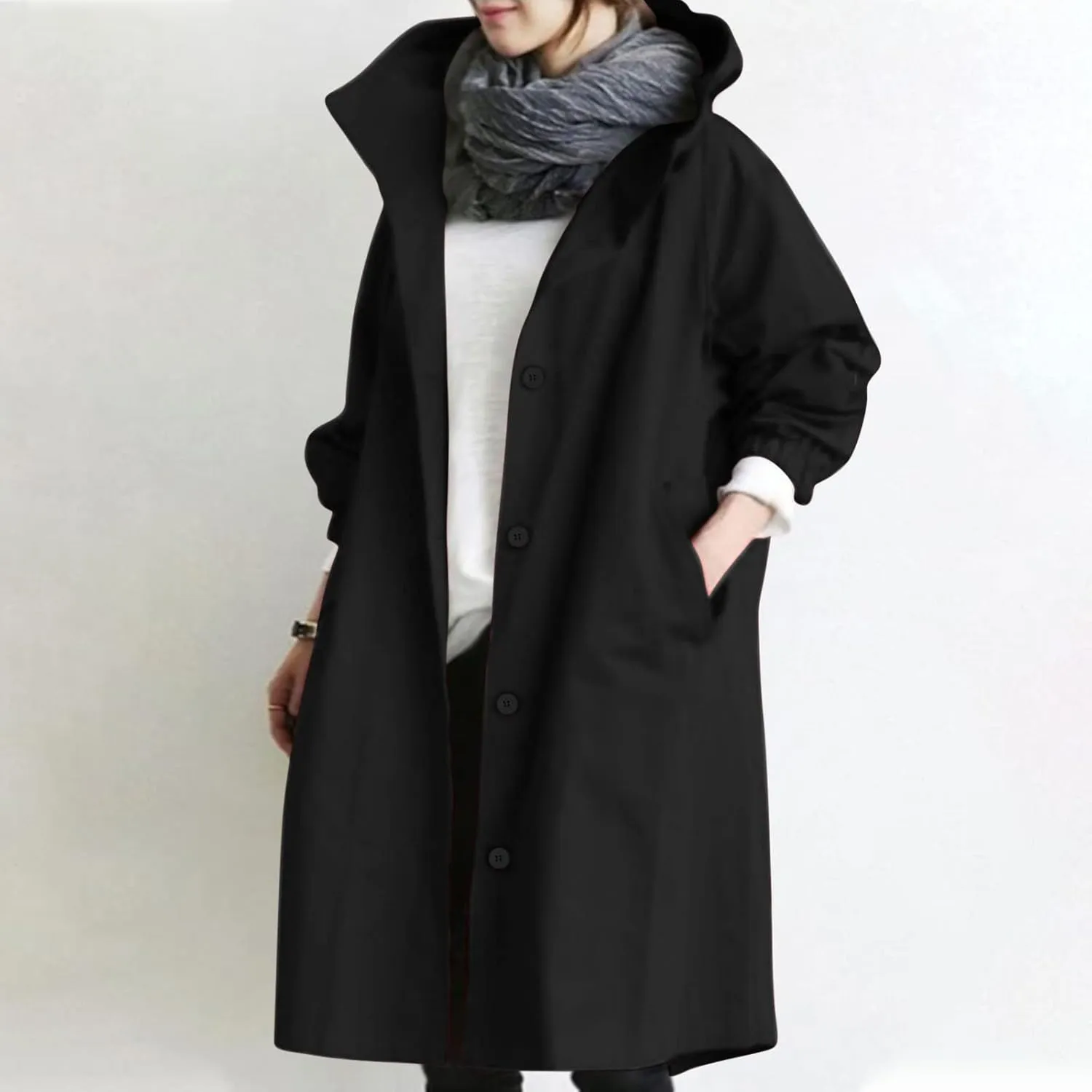 Trench Coats Women Plus Size Rain Jacket Long Anorak Jackets Oversized Hooded Waterproof Windbreaker Button Outerwear