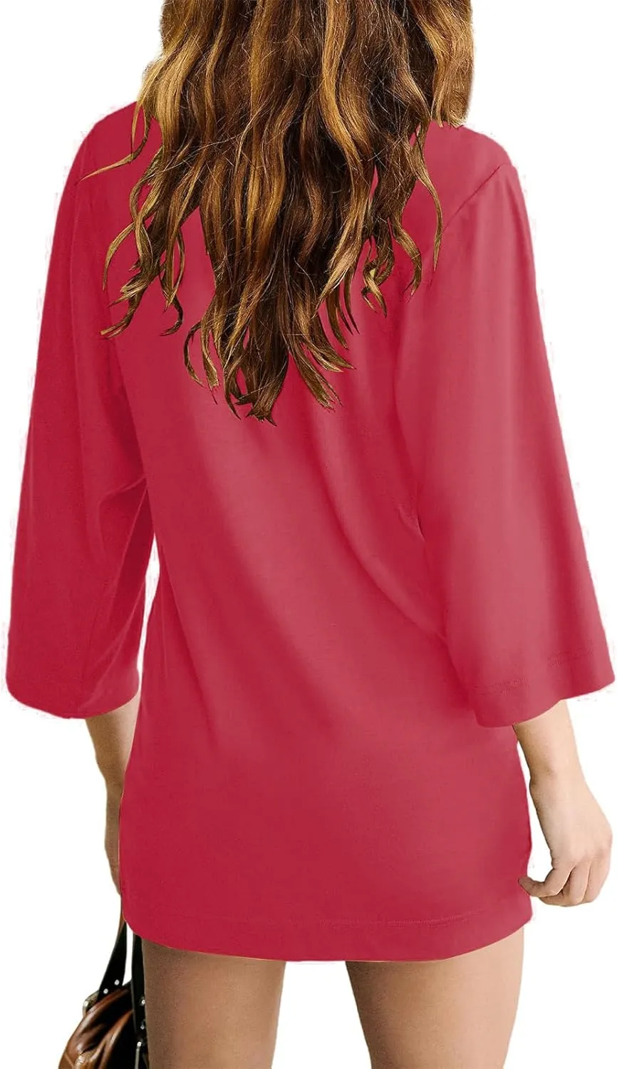 Tshirt Dress Women 3/4 Sleeve Crewneck Mimi Dresses Fit Slit Tee Dress Summer Casual Solid Color Dresses 2025
