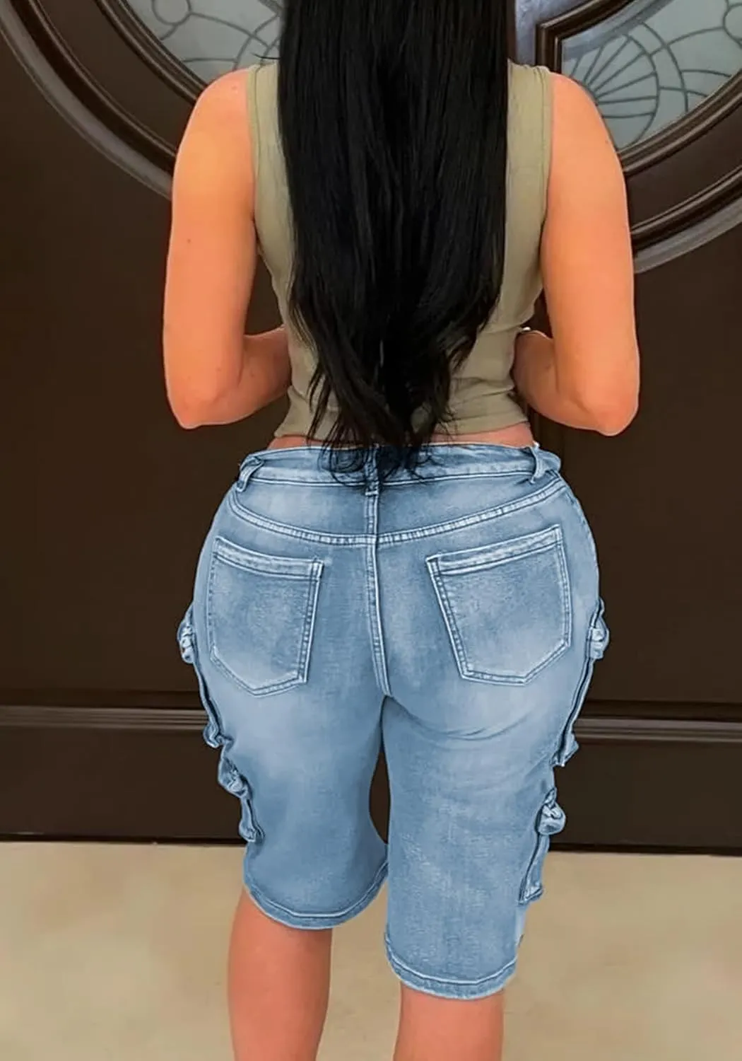 Unybwonn Women Jean Shorts Cargo High Waisted Straight Leg Denim Jorts Shorts Baggy Bermuda Short