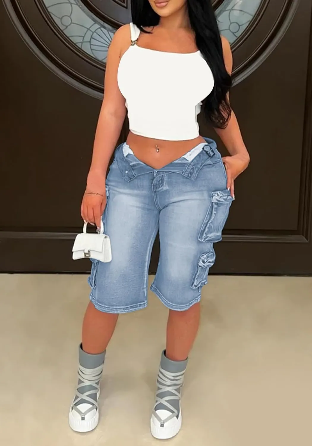 Unybwonn Women Jean Shorts Cargo High Waisted Straight Leg Denim Jorts Shorts Baggy Bermuda Short
