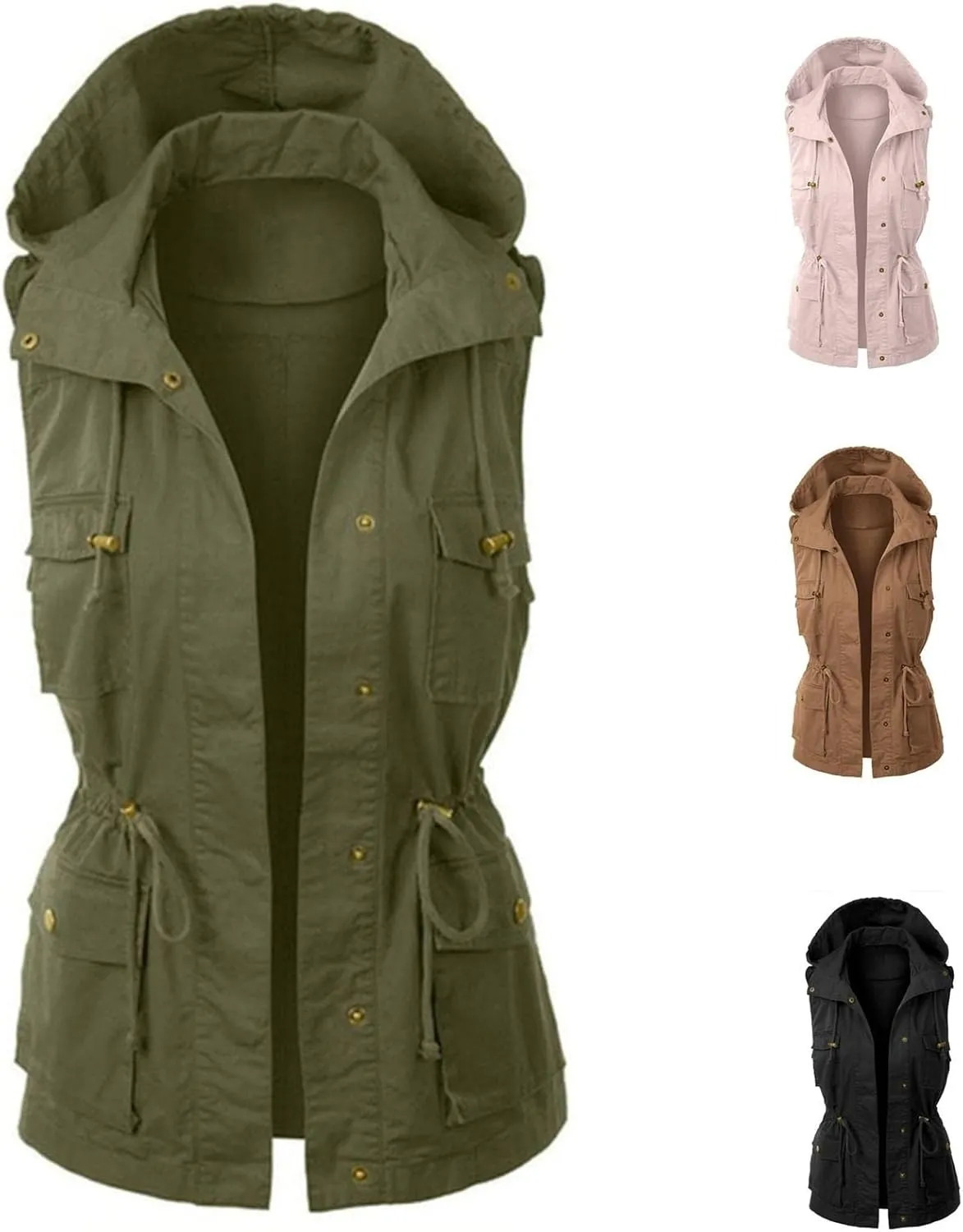 Utility Vest for Women Sleeveless High Neck Button Up Plain Shacket Jacket Hooded Coat Autumn Lapel With Hood Windproof Light