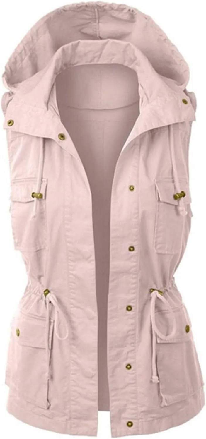 Utility Vest for Women Sleeveless High Neck Button Up Plain Shacket Jacket Hooded Coat Autumn Lapel With Hood Windproof Light