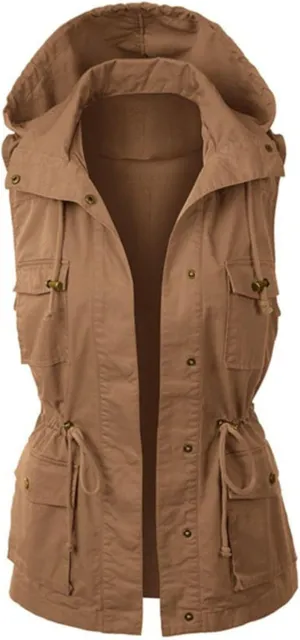 Utility Vest for Women Sleeveless High Neck Button Up Plain Shacket Jacket Hooded Coat Autumn Lapel With Hood Windproof Light
