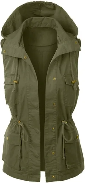 Utility Vest for Women Sleeveless High Neck Button Up Plain Shacket Jacket Hooded Coat Autumn Lapel With Hood Windproof Light