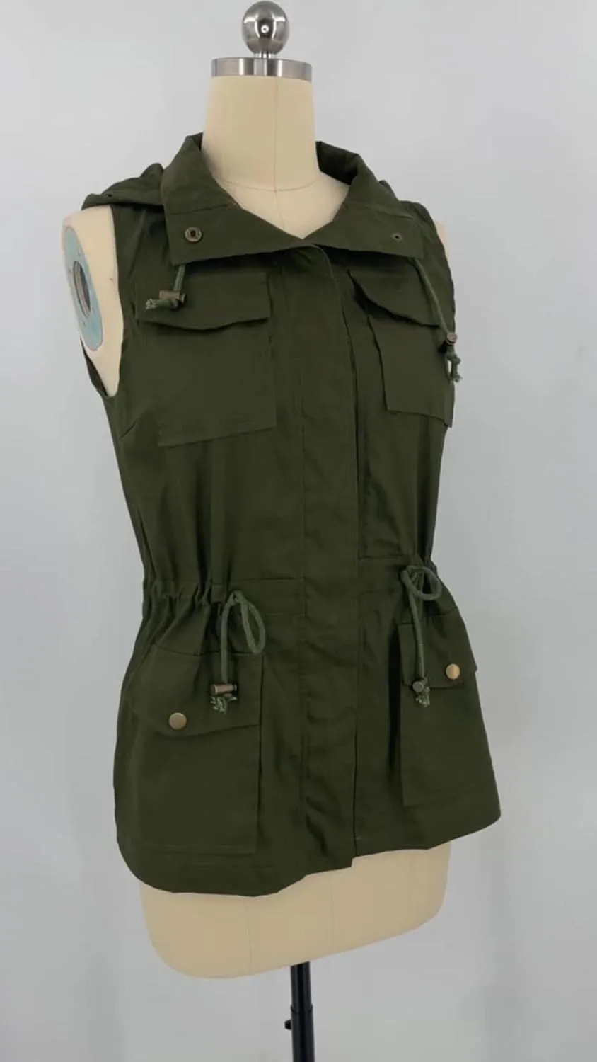 Utility Vest for Women Sleeveless High Neck Button Up Plain Shacket Jacket Hooded Coat Autumn Lapel With Hood Windproof Light