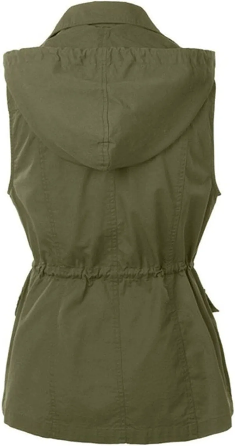 Utility Vest for Women Sleeveless High Neck Button Up Plain Shacket Jacket Hooded Coat Autumn Lapel With Hood Windproof Light