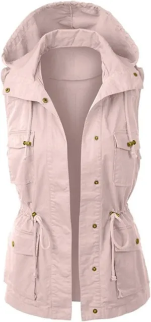 Utility Vest for Women Sleeveless High Neck Button Up Plain Shacket Jacket Hooded Coat Autumn Lapel With Hood Windproof Light