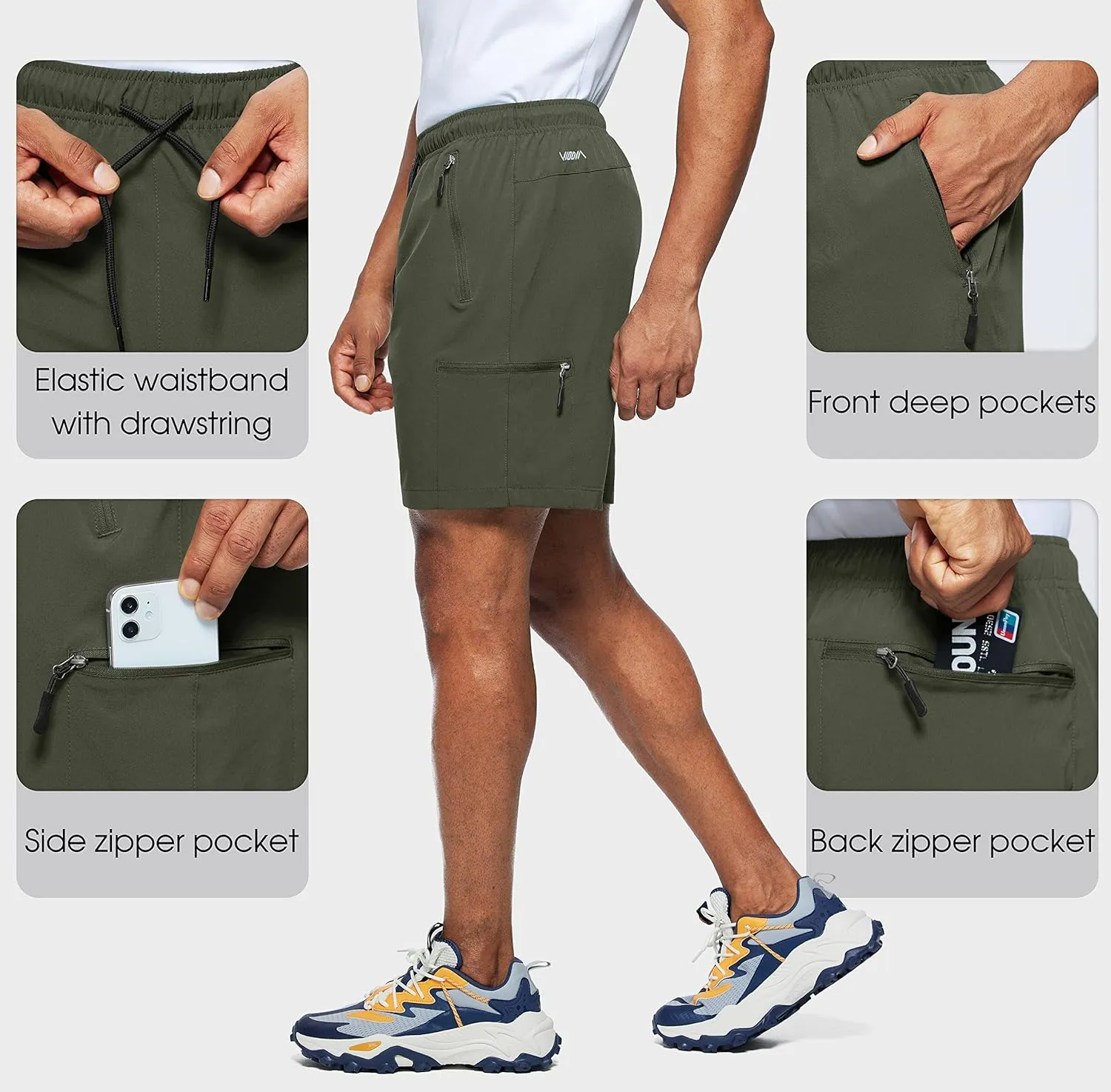 Viodia Men's Hiking Cargo Shorts Stretch Quick Dry Lightweight Shorts for Men Fishing Athletic Shorts with Pockets