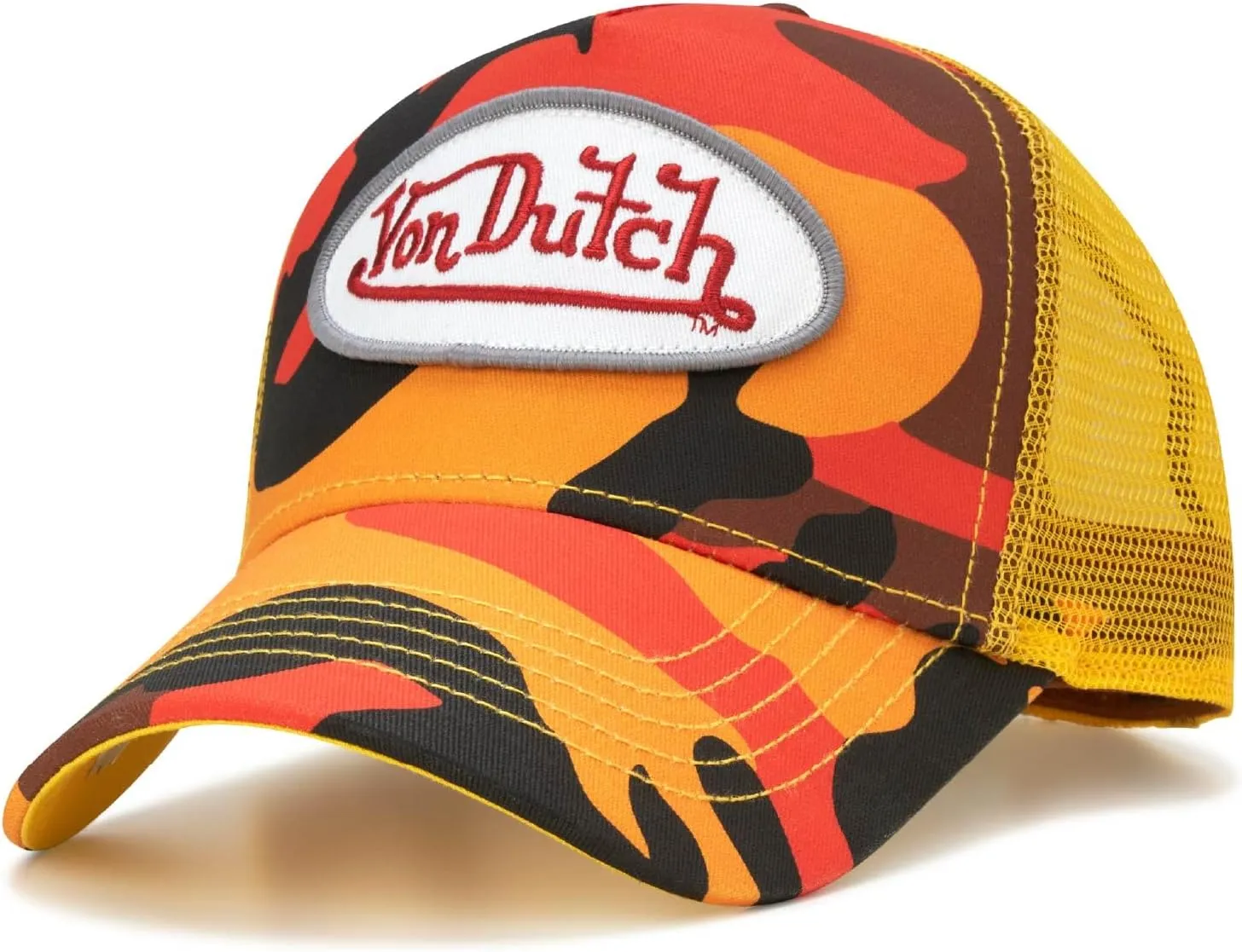 Von Dutch Monogram Trucker Cap - Retro Snapback Cap for Men and Women - Adjustable Snap Fit Panel, Mesh Rear, Curved Bill
