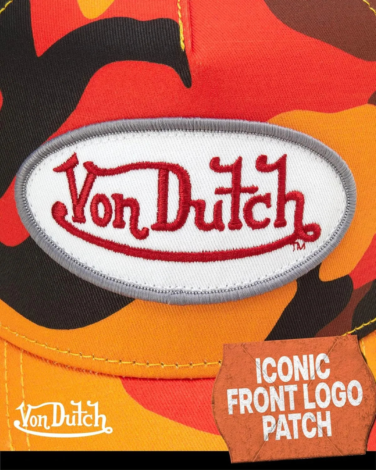 Von Dutch Monogram Trucker Cap - Retro Snapback Cap for Men and Women - Adjustable Snap Fit Panel, Mesh Rear, Curved Bill
