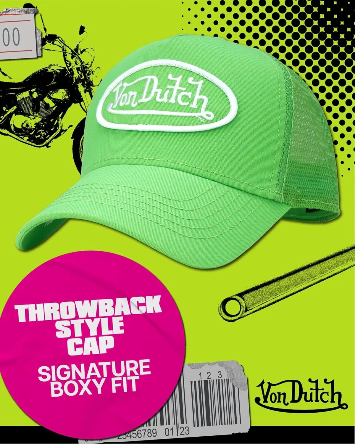 Von Dutch Unisex Trucker Hat - Curved Bill Mesh Back Retro Classic Adjustable Snapback Baseball Cap for Men and Women