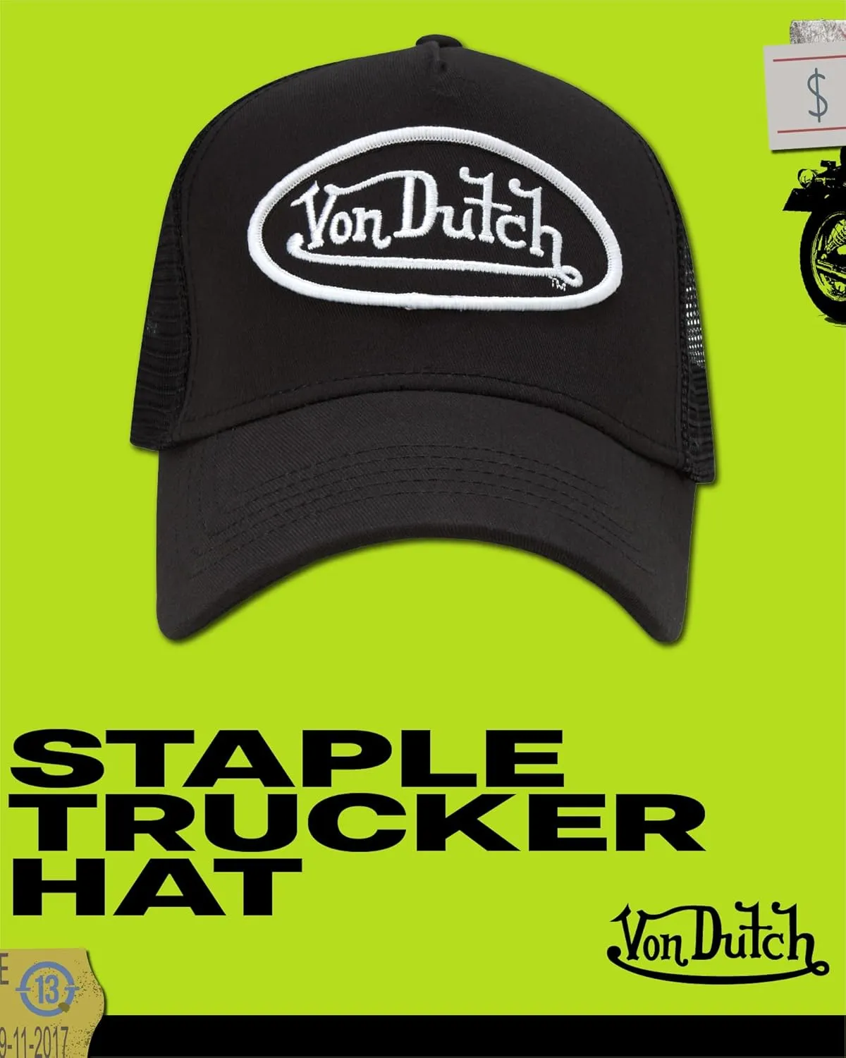Von Dutch Unisex Trucker Hat - Curved Bill Mesh Back Retro Classic Adjustable Snapback Baseball Cap for Men and Women