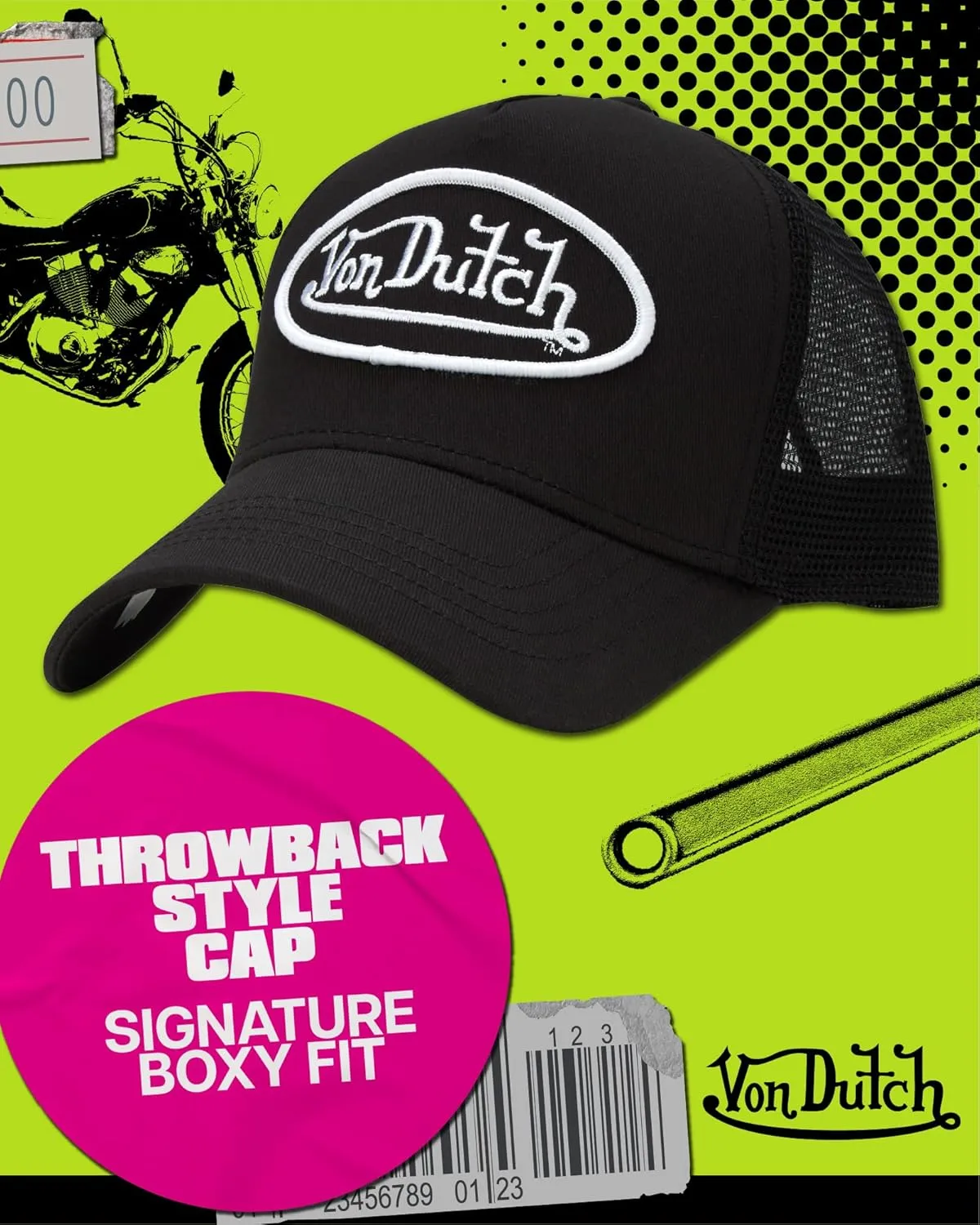 Von Dutch Unisex Trucker Hat - Curved Bill Mesh Back Retro Classic Adjustable Snapback Baseball Cap for Men and Women