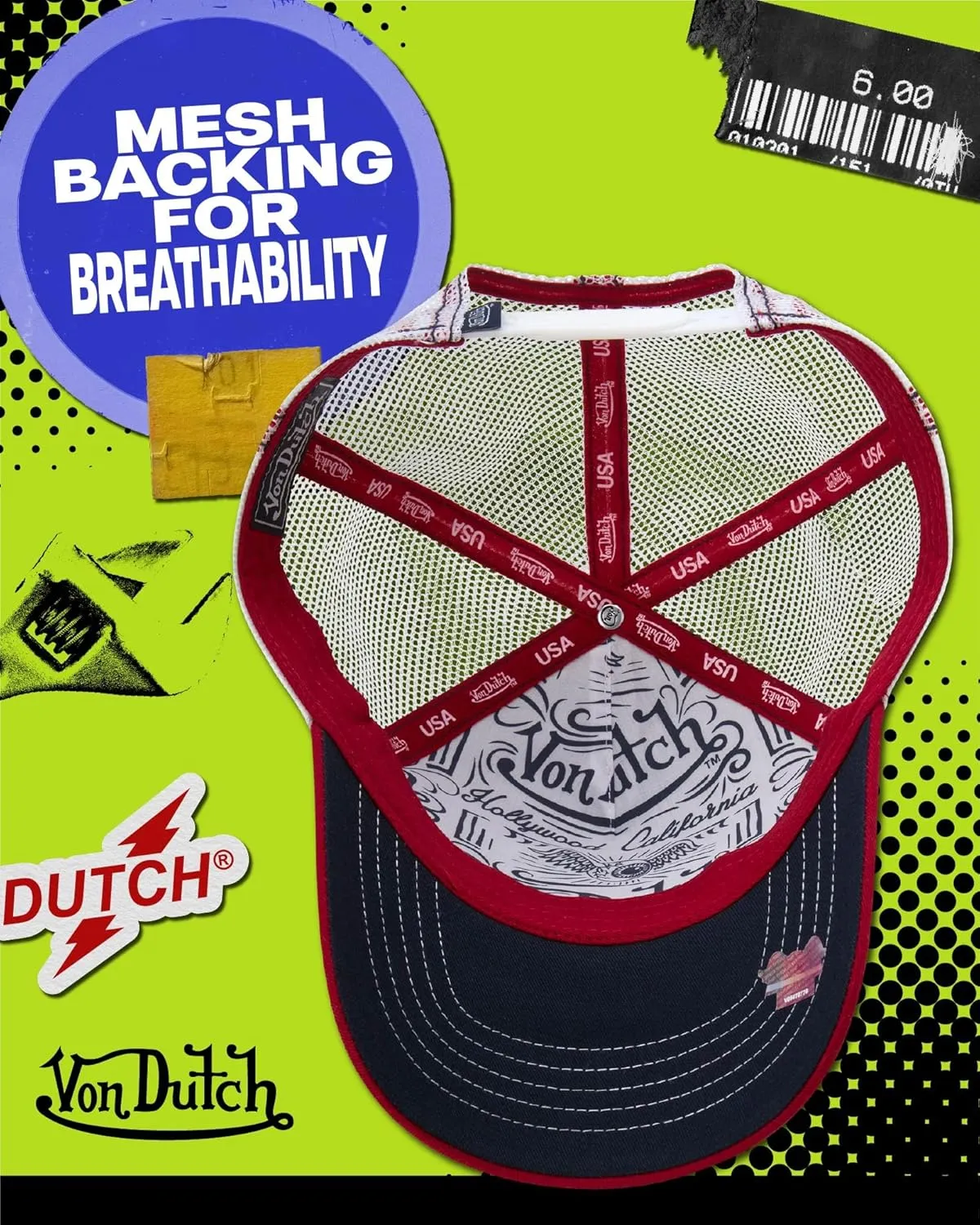 Von Dutch Unisex Trucker Hat - Curved Bill Mesh Back Retro Classic Adjustable Snapback Baseball Cap for Men and Women